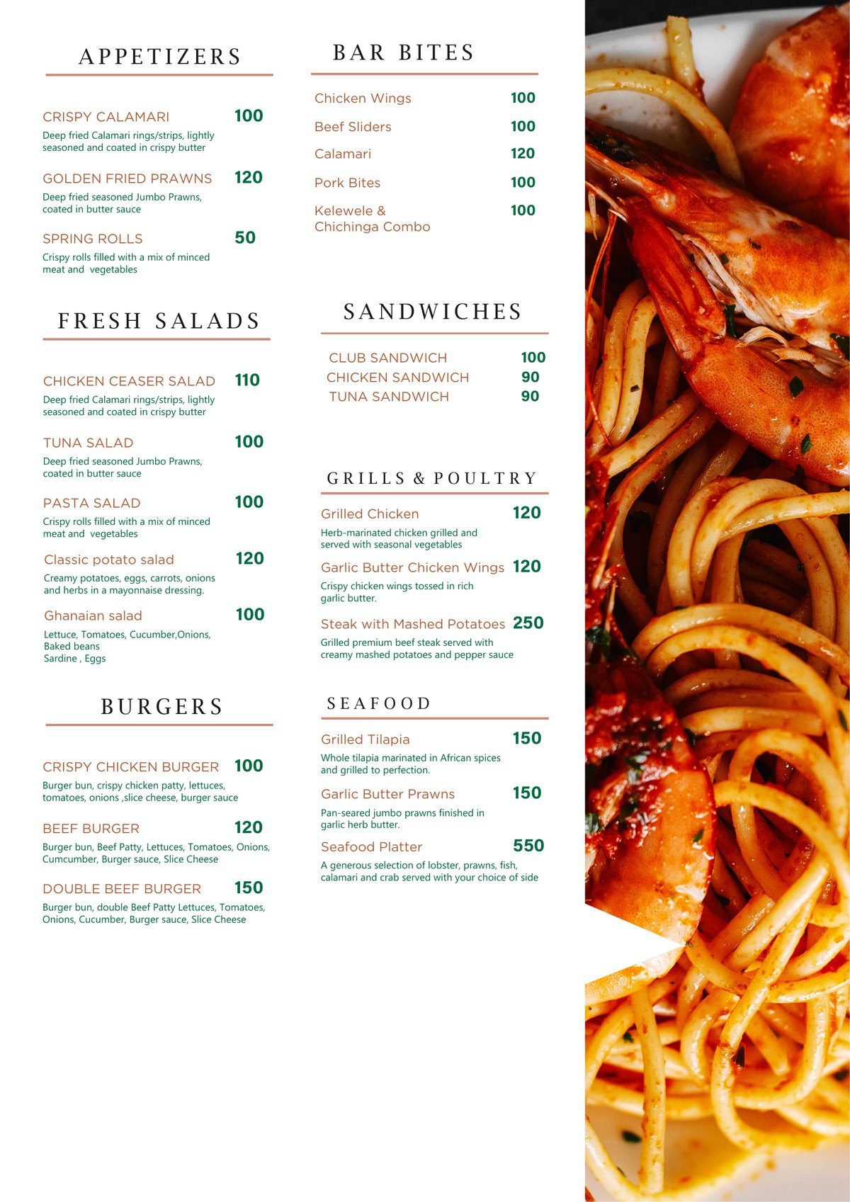 Enclave Bistro appetizers, salads, burgers, grills, seafood and sandwiches
